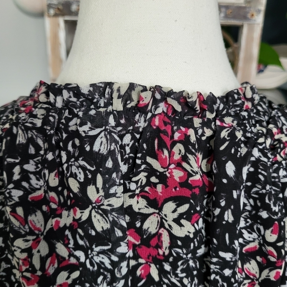 Rebecca Minkoff Blouson Dress Pink Floral With White And Black Lined XS - Picture 8 of 13
